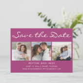 パープル4枚写真2面結婚式招待前カード セーブザデート (スタンド正面)