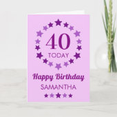 パープル40今日または任意の年齢の星の誕生日カード カード (正面)