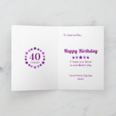 パープル40今日または任意の年齢の星の誕生日カード カード (内部)