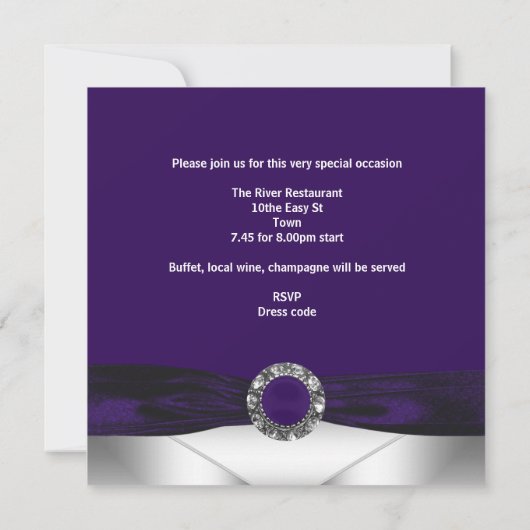 パープル40th誕生日ダイヤモンドホワイトシルバーパーティー 招待状 (裏面)