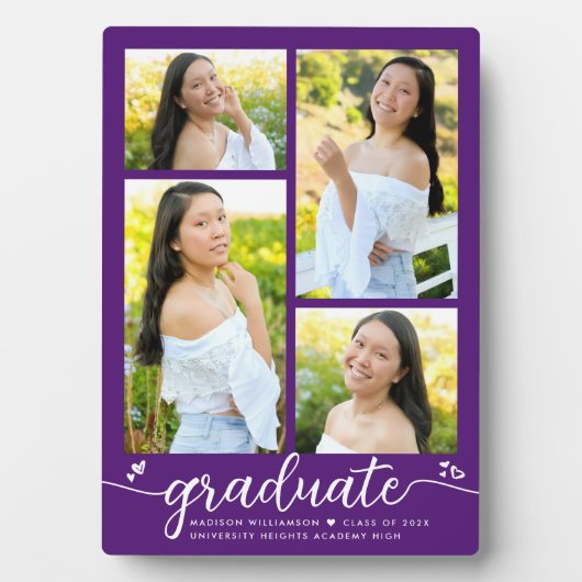 パープル4 フォト 卒業 現代 カリグラフィー ハート フォトプラーク (正面)