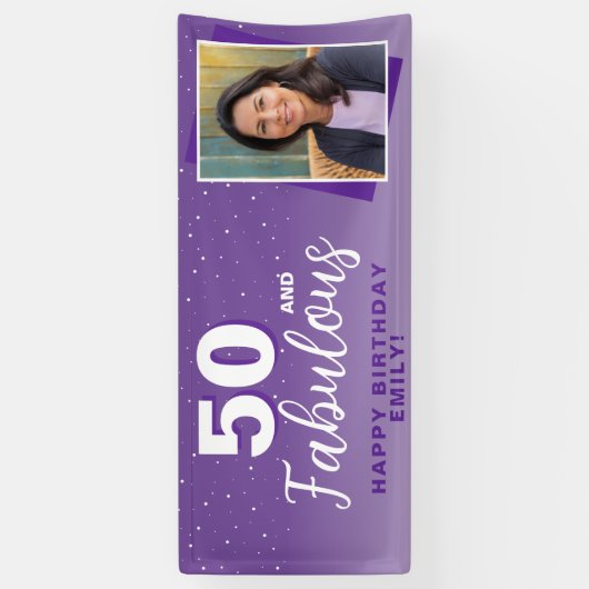 パープル50とファビュラス50歳の誕生日写真 横断幕 (縦)