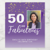 パープル50と素晴らしいグリッター50th誕生日写真 ワインラベル (シングルラベル)