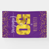 パープル50と素晴らしい誕生日金ゴールドフォイル紙吹雪 横断幕 (横)