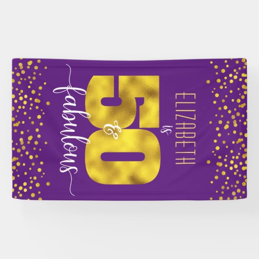 パープル50と素晴らしい誕生日金ゴールドフォイル紙吹雪 横断幕 (横)