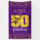 パープル50と素晴らしい誕生日金ゴールドフォイル紙吹雪 横断幕 (縦)