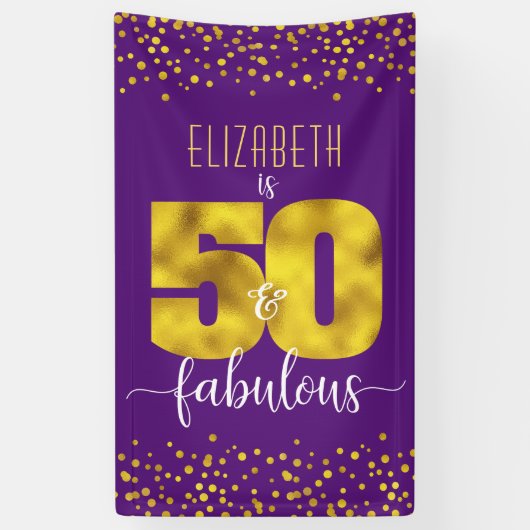 パープル50と素晴らしい誕生日金ゴールドフォイル紙吹雪 横断幕 (縦)