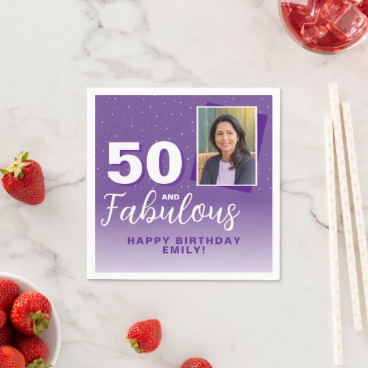 パープル50と素晴らしい50番目の誕生日写真 スタンダードカクテルナプキン (インサイチュ)