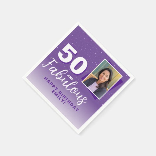 パープル50と素晴らしい50番目の誕生日写真 スタンダードカクテルナプキン (角)