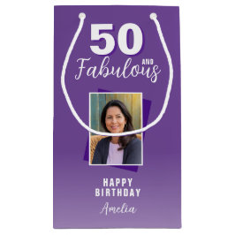 パープル50と素晴らしい50番目の誕生日写真 スモールペーパーバッグ