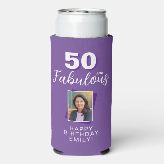 パープル50と素晴らしい50番目の誕生日写真 スリム缶クーラー (Seltzer裏面)