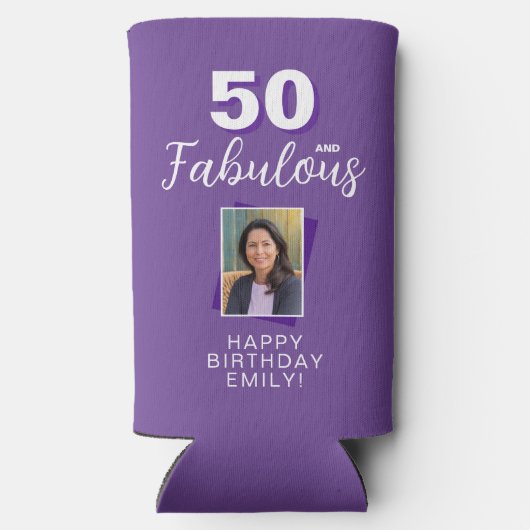 パープル50と素晴らしい50番目の誕生日写真 スリム缶クーラー (裏面)