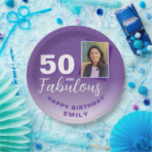 パープル50と素晴らしい50番目の誕生日写真 ペーパープレート (パーティー)