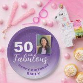 パープル50と素晴らしい50番目の誕生日写真 ペーパープレート (パーティー)