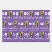 パープル50と素晴らしい50番目の誕生日写真 ラッピングペーパーシート (正面3)