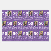 パープル50と素晴らしい50番目の誕生日写真 ラッピングペーパーシート (正面3)