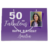 パープル50と素晴らしい50番目の誕生日写真 ラージペーパーバッグ (正面)