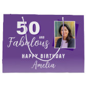 パープル50と素晴らしい50番目の誕生日写真 ラージペーパーバッグ (裏面)