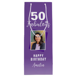 パープル50と素晴らしい50番目の誕生日写真 ワインギフトバッグ