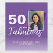 パープル50と素晴らしい50番目の誕生日写真 ワインラベル (シングルラベル)