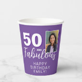 パープル50と素晴らしい50番目の誕生日写真 紙コップ (正面)