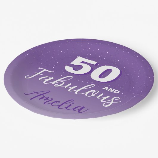 パープル50と素晴らしい50th誕生日パーティー ペーパープレート (アングル)