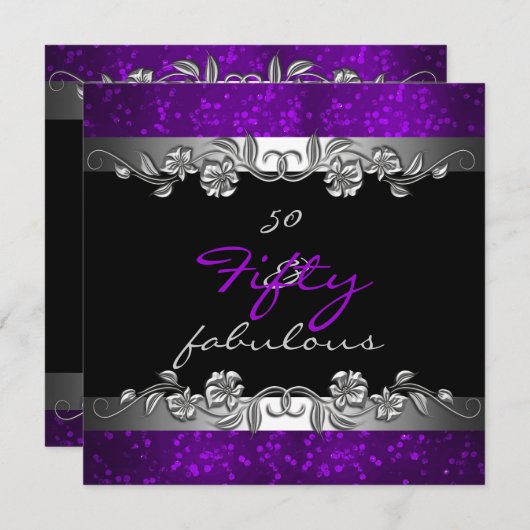 パープル50と素晴らしい50th誕生日パーティー 招待状 (正面/裏面)