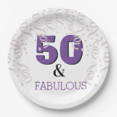 パープル50ファヴルー| 50歳の誕生日パーティーおめでとう ペーパープレート (正面)