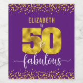 パープル50素晴らしい誕生日金ゴールドグレームドットカスタム ワインラベル (シングルラベル)