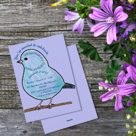 パープル50誕生日かわいい鳥ディナーパーティー 招待状