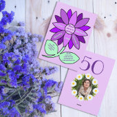 パープル50誕生日シンプルパープルサンフラワー 招待状