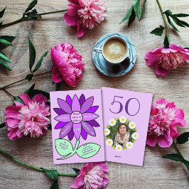 パープル50誕生日シンプルパープルサンフラワー 招待状