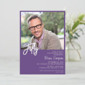 パープル50誕生日写真 招待状 (スタンド正面)