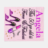 パープル50th誕生日ディバ毛パーソナライズされた布 フリースブランケット (正面(横))