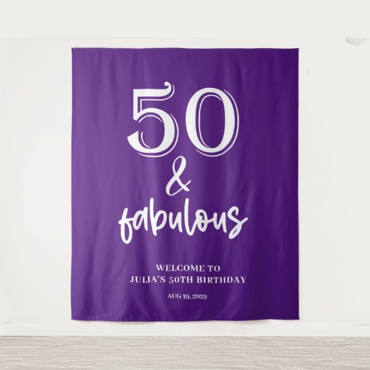 パープル50th誕生日パーティー タペストリー (正面)