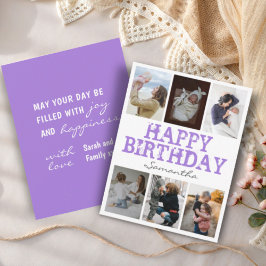 パープル6枚写真コラージュ誕生日カード