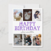 パープル6枚写真コラージュ誕生日カード (正面)