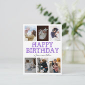 パープル6枚写真コラージュ誕生日カード (スタンド正面)