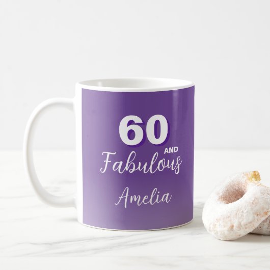 パープル60 おしゃれな60歳の誕生日 写真入りコーヒー コーヒーマグカップ (ドーナツ)