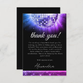 パープル60th誕生日パーティー70のディスコボール サンキューカード (正面/裏面)