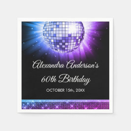 パープル60th誕生日パーティー70のディスコボール スタンダードカクテルナプキン