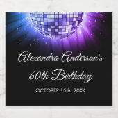 パープル60th誕生日パーティー70のディスコボール スパークリングワインラベル (シングルラベル)
