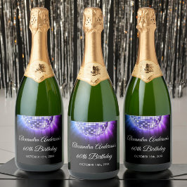 パープル60th誕生日パーティー70のディスコボール スパークリングワインラベル