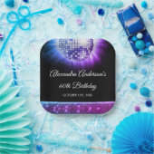 パープル60th誕生日パーティー70のディスコボール ペーパープレート (パーティー)