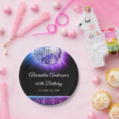 パープル60th誕生日パーティー70のディスコボール ペーパープレート (パーティー)