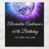 パープル60th誕生日パーティー70のディスコボール ワインラベル (シングルラベル)