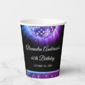 パープル60th誕生日パーティー70のディスコボール 紙コップ (裏面)