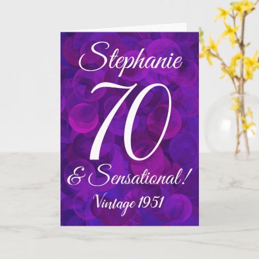 パープル70エレガントとセンセーショナルパーソナライズされた カード (黄色い花)