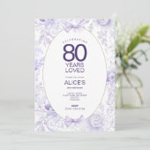 パープル70誕生日招待状、ヴィンテージフローラ 招待状 (スタンド正面)