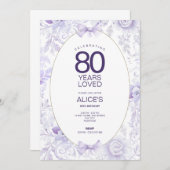 パープル70誕生日招待状、ヴィンテージフローラ 招待状 (正面/裏面)